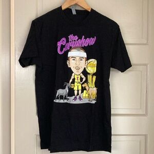 The Carushow Alex Caruso NBA Black Graphic Tee with Cartoon Design and goats M